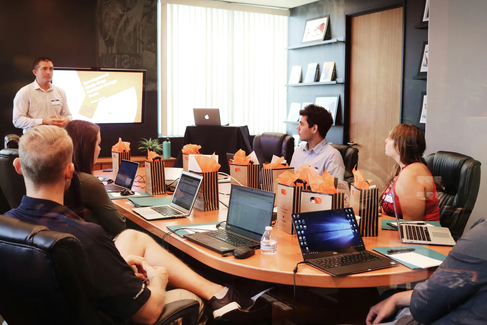 Bright modern office workspace with desks and computers